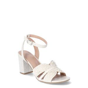 Time and Tru Women's Pearlescent Bead Block Heel Sandals NWT